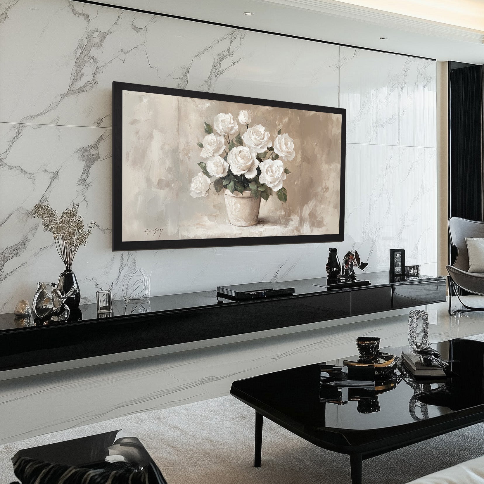 Elegant TV frame living room interior