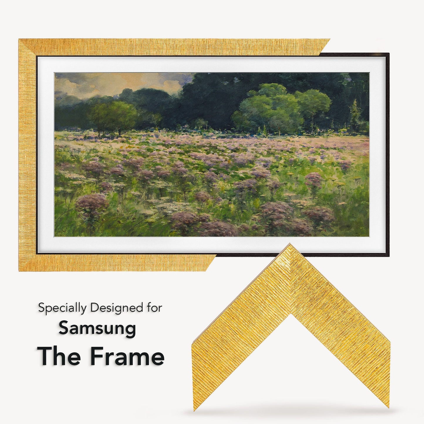 Modern Gold Frame for Samsung The Frame Tv, Handmade Grooved Tv Bezel for Samsung Wall Art Tv, Frame Sizes 32, 43, 50, 55, 65, 75, 85 inch