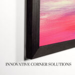 Detail shot of the black oak frame's innovative corner joinery, ensuring a tight, flawless fit that perfectly mimics the look of professional, high-end custom framing.