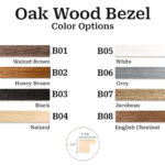 Eight versatile color options for the solid oak wood TV bezel, including Walnut, Honey Brown, and Black, allowing you to completely customize your smart TV display.