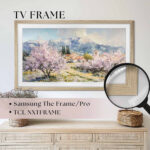Main view of the natural oak TV frame featuring corner detail, compatible with Samsung The Frame and TCL NXTFRAME, instantly elevating your 55-inch flat screen into a stunning piece of art.