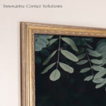 Innovative seamless corner construction on the ornate silver TV frame, ensuring a flawless, gap-free fit for a gallery-quality finish.