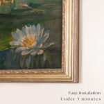 Quick and easy installation ornate silver TV frame that securely assembles over your screen in under 5 minutes.