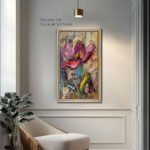 Ornate silver TV frame fully supporting Vertical Art Mode, perfect for displaying 43-inch and 50-inch portrait-oriented digital canvases.