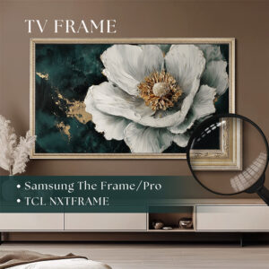 Custom silver TV frame compatible with Samsung The Frame and TCL NXTVISION, seamlessly transforming your digital display into an elegant piece of gallery art to elevate any room's decor.