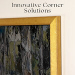 Close-up showing the innovative, tightly joined corner solutions of the gold TV bezel, ensuring a seamless and premium gallery-quality finish without gaps.