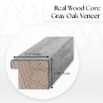 Frame cross-section detailing the real wood core and gray oak veneer construction, ensuring durable and authentic television framing.