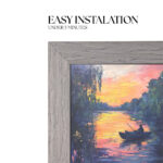 Detail of the premium gray oak smart TV frame highlighting the quick, hassle-free installation that secures to your TV in under 5 minutes.