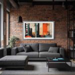 Sleek 65-inch gray oak TV frame perfectly complementing industrial-style interiors by adding a sophisticated touch of natural wood texture.