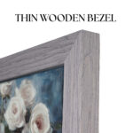 Side profile of the thin gray oak wooden TV bezel, designed for a sleek, low-profile fit that looks like authentic framed art.