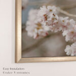 Macro view of our thin silver TV frame highlighting its user-friendly, snap-on design that allows for an effortless, secure installation in under 5 minutes.