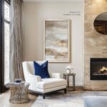 Versatile silver wood frame perfectly adapting a 43-inch Samsung The Frame TV into portrait orientation for an elegant vertical art display in a modern space.