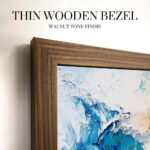 Close-up of a thin wooden bezel in a rich walnut tone, highlighting the sleek, minimalist design that upgrades your screen into a refined piece of art without adding bulk.