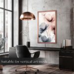43-inch copper TV frame fully supporting Vertical Art Mode, perfect for displaying elegant portrait-oriented digital canvases in a modern home office.