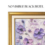 Close-up of the gold and white frame's inner edge, demonstrating how it completely covers the visible black bezel so your 55-inch TV masquerades flawlessly as a real, textured painting.