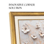 Detail shot of the two-toned frame's innovative corner solution, ensuring a seamless, gap-free fit that makes your 65-inch TV look exactly like a professionally framed canvas.