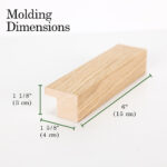 Close-up of solid oak TV frame molding showcasing exact dimensions. High-quality, durable wood construction ensures a premium, high-end look and a precise fit for your screen.