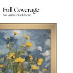 Close-up of the brass TV bezel demonstrating full coverage design that completely hides the factory black border for a highly realistic framed painting look.