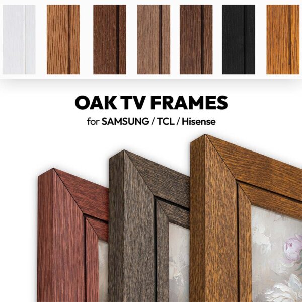 Stained Oak TV Frames with Linear Engraving Style - EventFrameShop