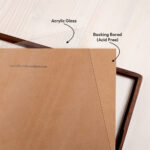 EventFrame handcrafted walnut picture frame with thin profile, built to order for prints, posters, and custom dimensions