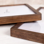 Custom EventFrame walnut wood frame with rounded edges, made to order for any artwork size from 8 x 10 to 27 x 40