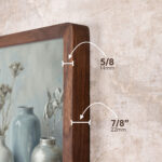 Close-up of EventFrame walnut frame corner, handcrafted and made to order for custom sizes including 11 x 14 and 18 x 24