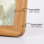 EventFrame wide solid oak picture frame with rounded corners and a 32mm profile. Handmade gallery-quality wood frame available in various stains and standard sizes such as A4, 12x18, and 18x24 for professional art displays.