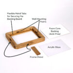 A chunky, modern solid oak frame by EventFrame showcasing soft rounded edges and a 1.25" width. This gallery-quality frame is shown in a custom wood stain, designed to fit standard sizes like 18x24 and 20x30, providing a gap-free hanging solution.