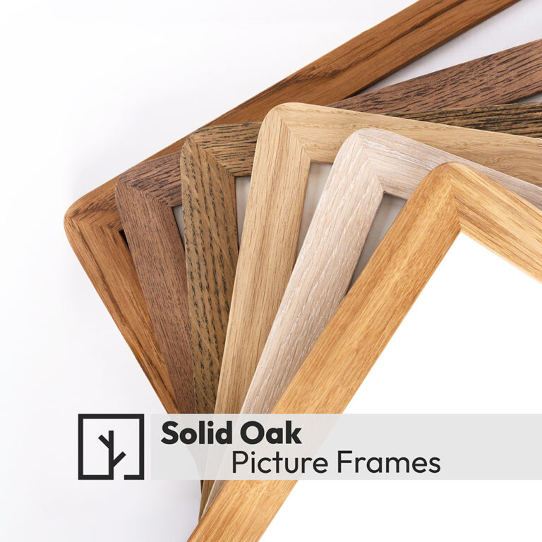 Solid oak wood picture frame shown in different stains. 23mm wide profile. Handmade custom sizes by eventframe.