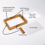 Image showing a solid oak wood picture frame consisting of a table stand, acrylic glass cover, sturdy backing board. Eventframe photo frames. A4, A3, A5, 8x10, 9x11