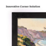 Close up shot of a black stained solid pine wood TV frame for Samsung the frame tv.