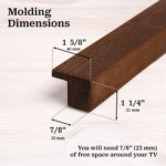 A 1-inch wood sample from solid pine wood, used to help customers match the TV frame to their existing furniture.