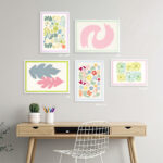 EventFrame white picture frame with a custom teal accent line hanging in a contemporary gallery wall. The clean design and 25mm profile perfectly complement abstract art prints.