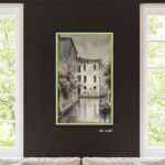 High-quality EventFrame white Northern White Pine frame with a classic black inner line. This professional gallery-style frame is shown with a no-gap hanging solution for a flush-to-wall finish.