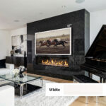 A sleek White solid pine frame designed for an 65-inch Samsung The Frame, The Frame Pro or TCL, offering a clean, contemporary look that hides the TV's original black bezel.