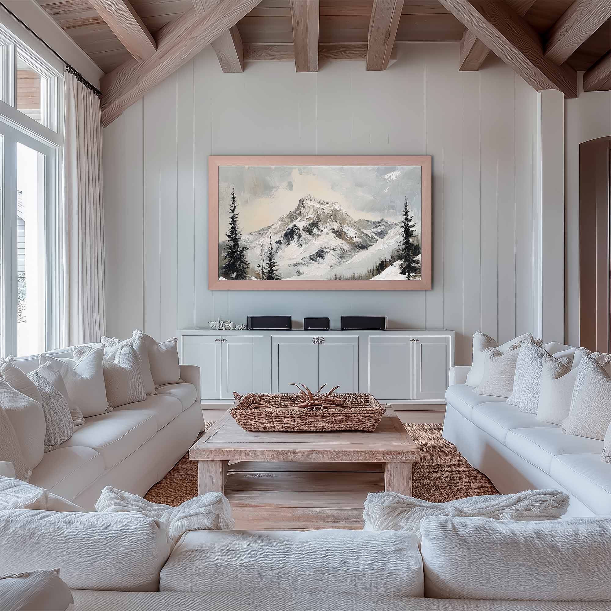 Beech wood TV frame in a Scandinavian interior