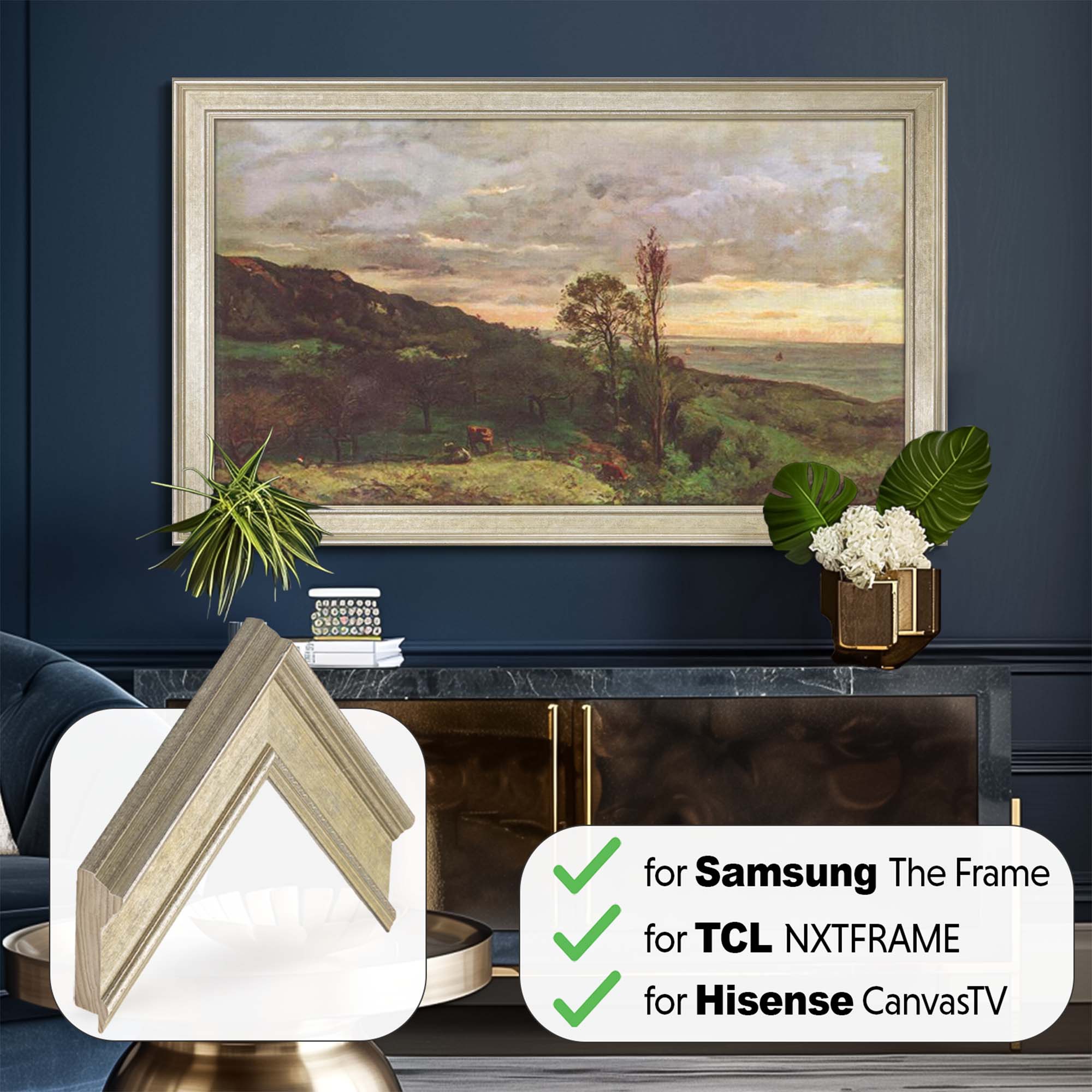 white gold tv frame, champagne tv frame, off white tv frame