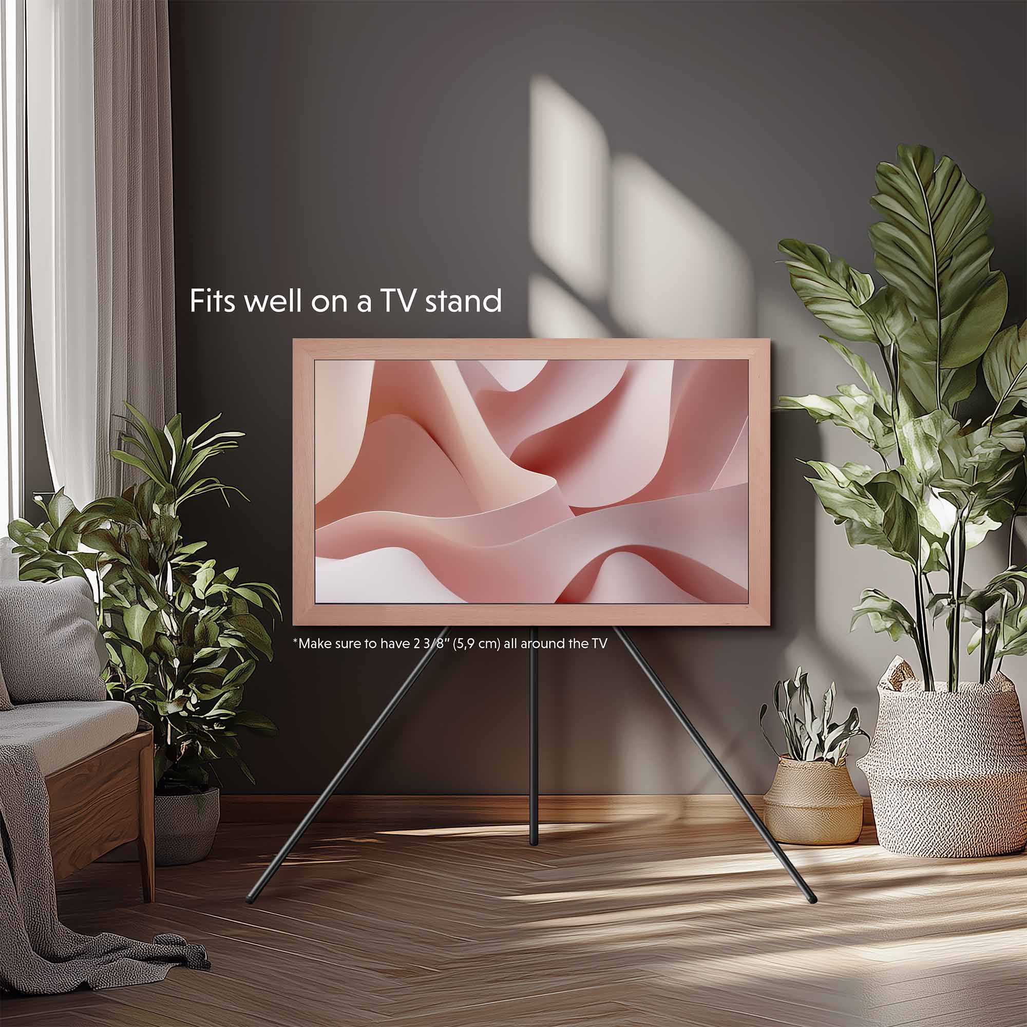 Light tv frame, fits well on a TV stand