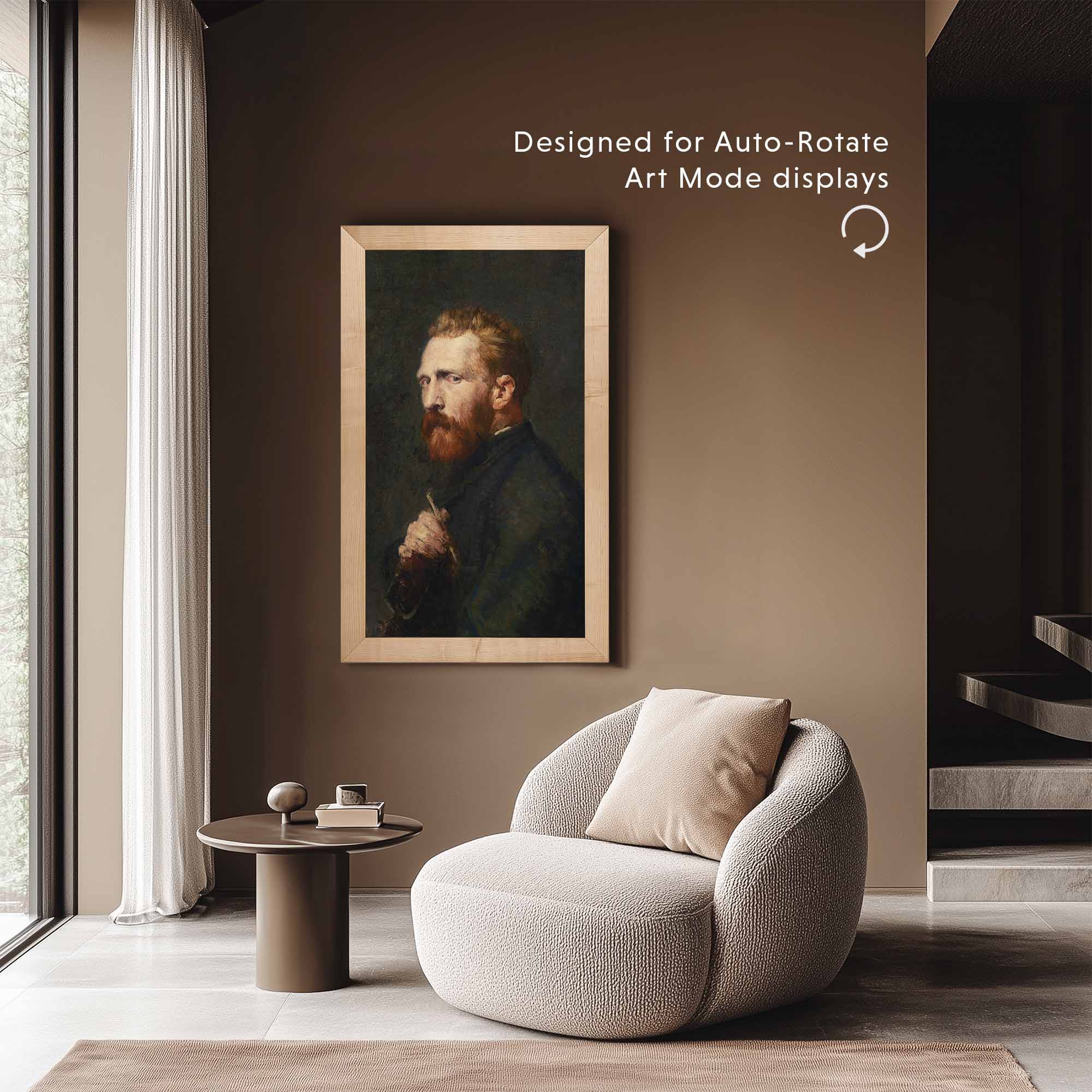 Maple Wood frame in vertical art mode in cozy reading corner