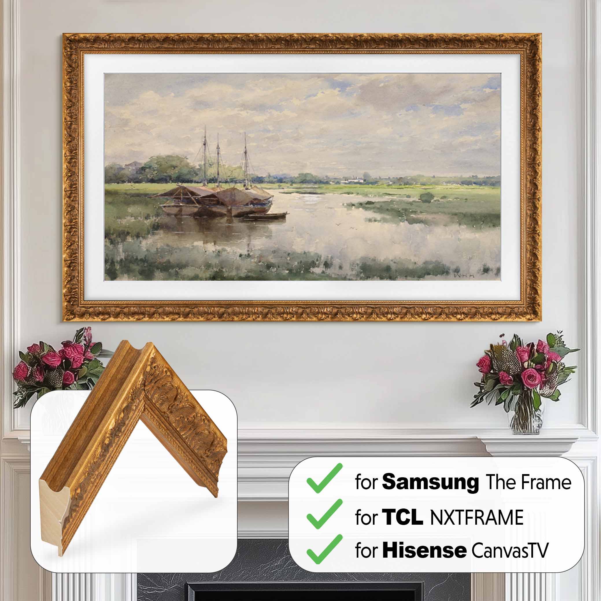 Ornate Antique Gold Leaf TV Frame