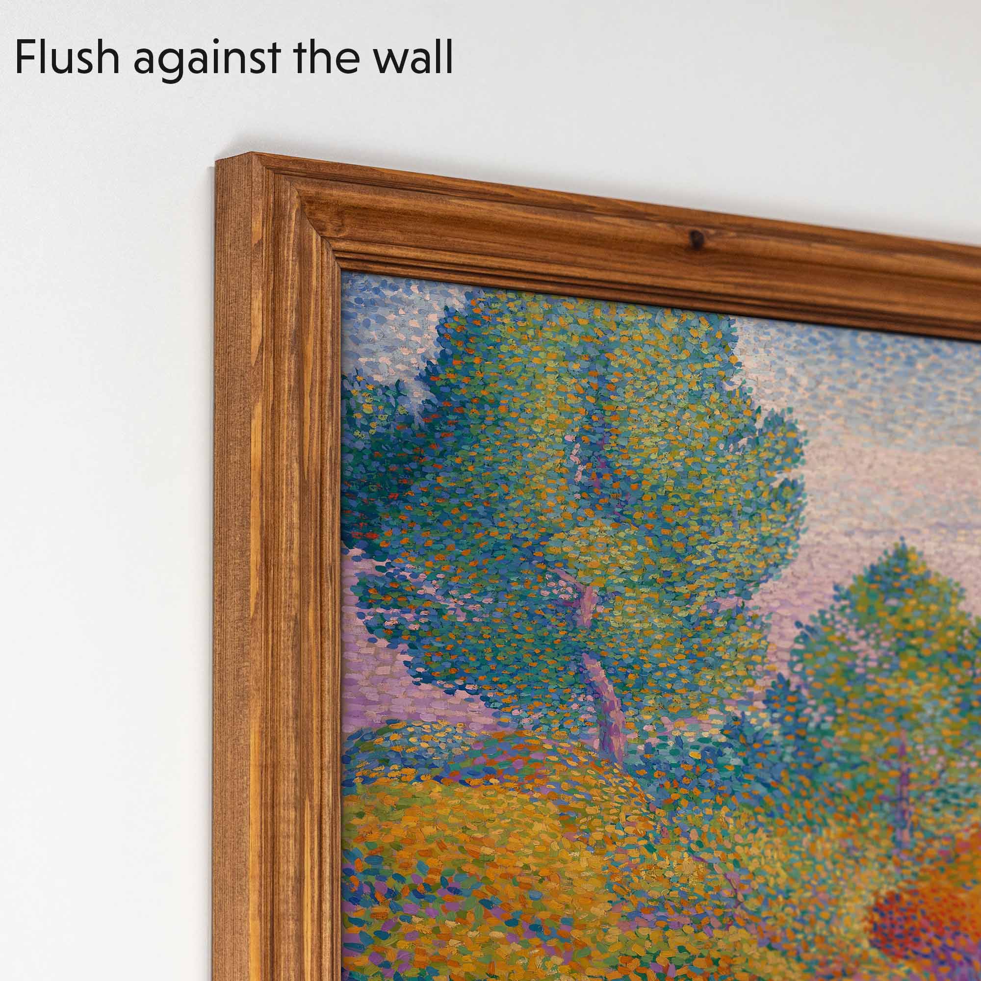 Wooden Tv frame flushes against the wall