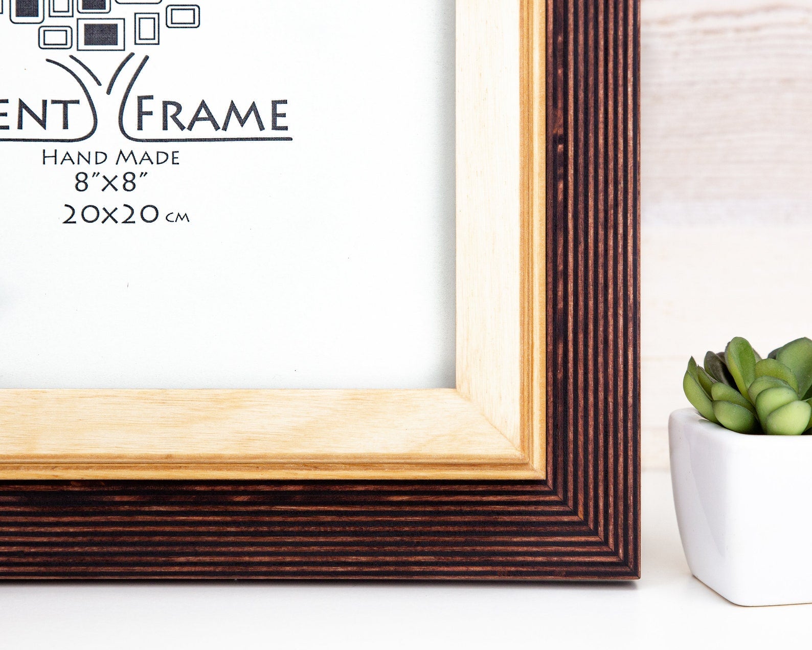 Wooden picture frame with 'event Frame' branding on a white background. Brown + Natural Photo Frame, Wood Picture Frame, Gallery Wall Frames, Custom Size 5x7 8x10 10x10 8x12 8.5x11 11x14 12x18 18x24 20x30 A1 A2