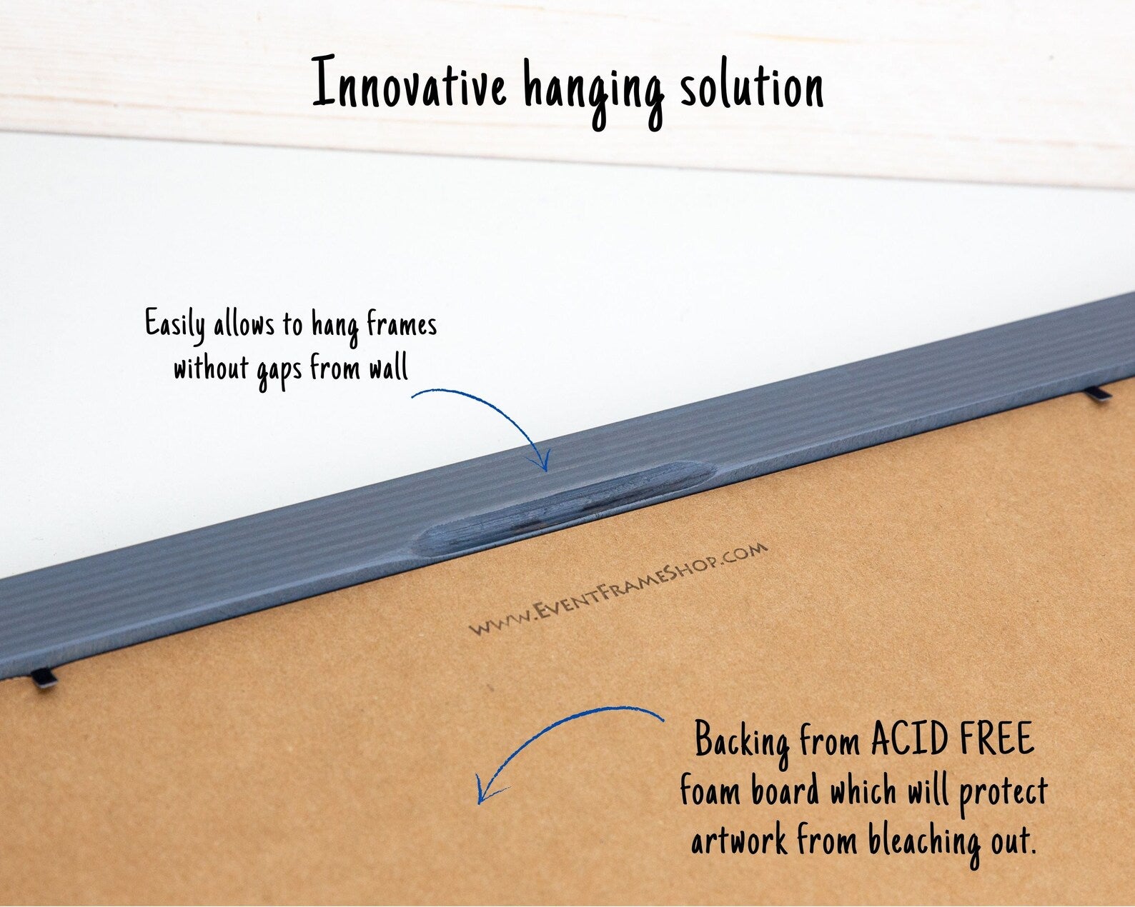 Innovative hanging solution for frames with acid-free foam board backing. Grey Wooden Picture Frame, Handmade Custom Size Photo Frame, Stripy Design Poster Frame A1 A2 5x7 10x10 8x10 12x18 16x20 18x24 20x30 24x36