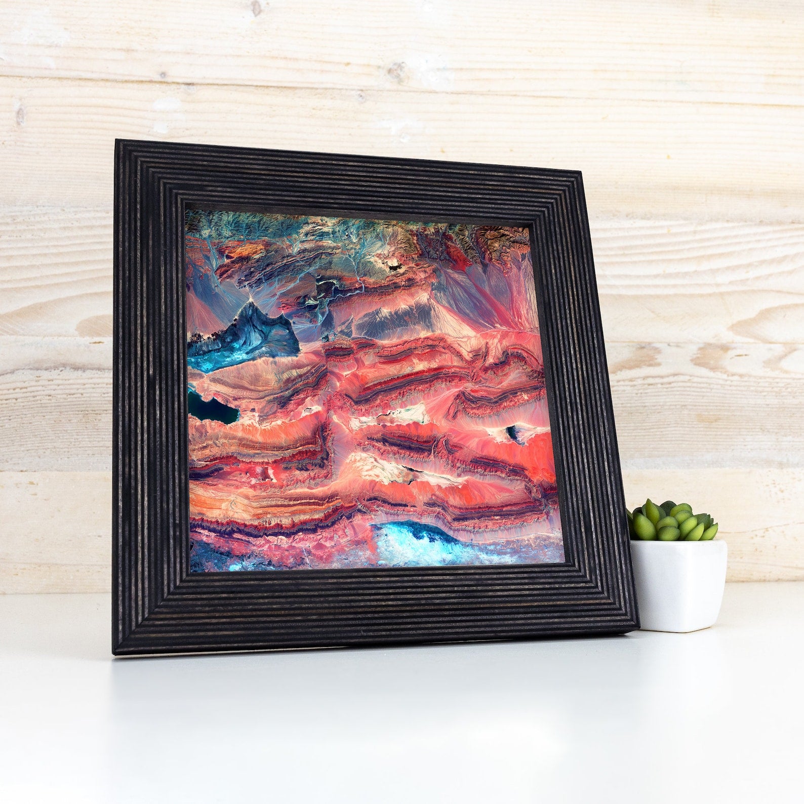 Framed abstract painting with a wooden background. Black Picture Frame, Wooden Photo Frame, Rustic Stripy Design Frame, Dark Academia Decor,Diploma Frame A1 A3 A4 8x10 11x14 12x18 18x24 20x30