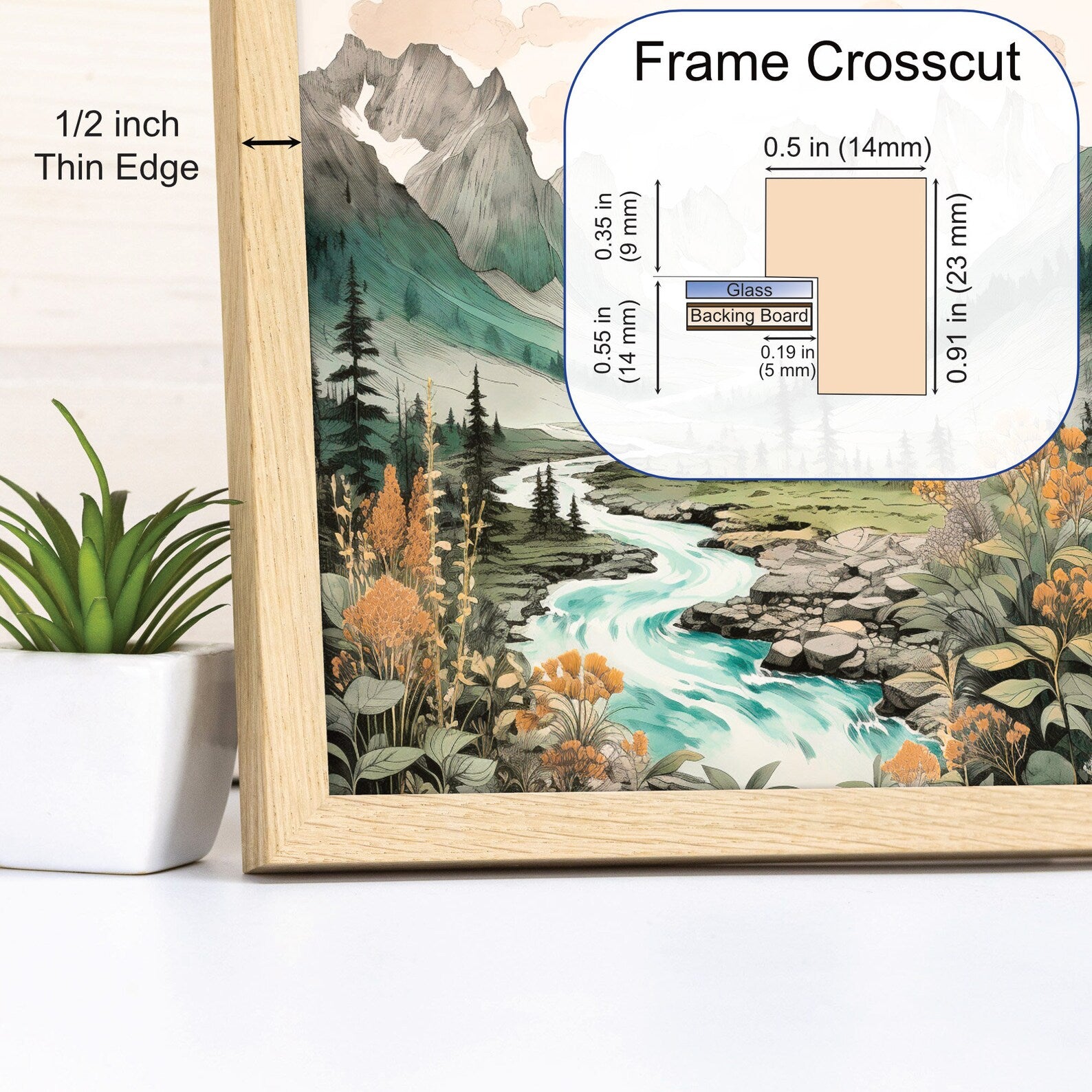 Natural Soap Hardwood Picture Frame, 1/2 Thin Edge