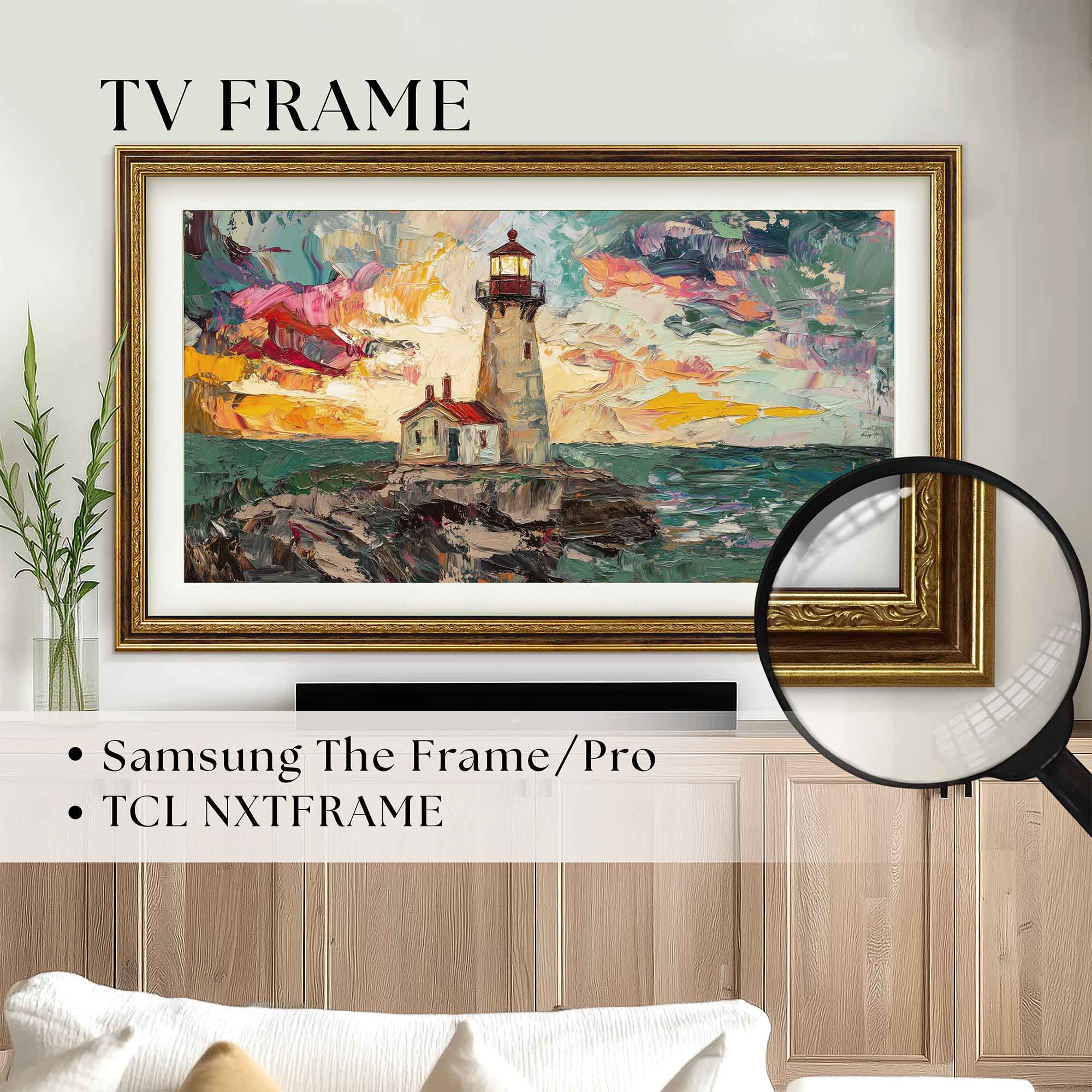 Dark Wood and Gold Leaf TV Frame Ornate Samsung Frame TV Bezel, Thin Vintage Gold Wooden Frame TCL tv Cover size 32" 43" 50" 55" 65" 75" 85"