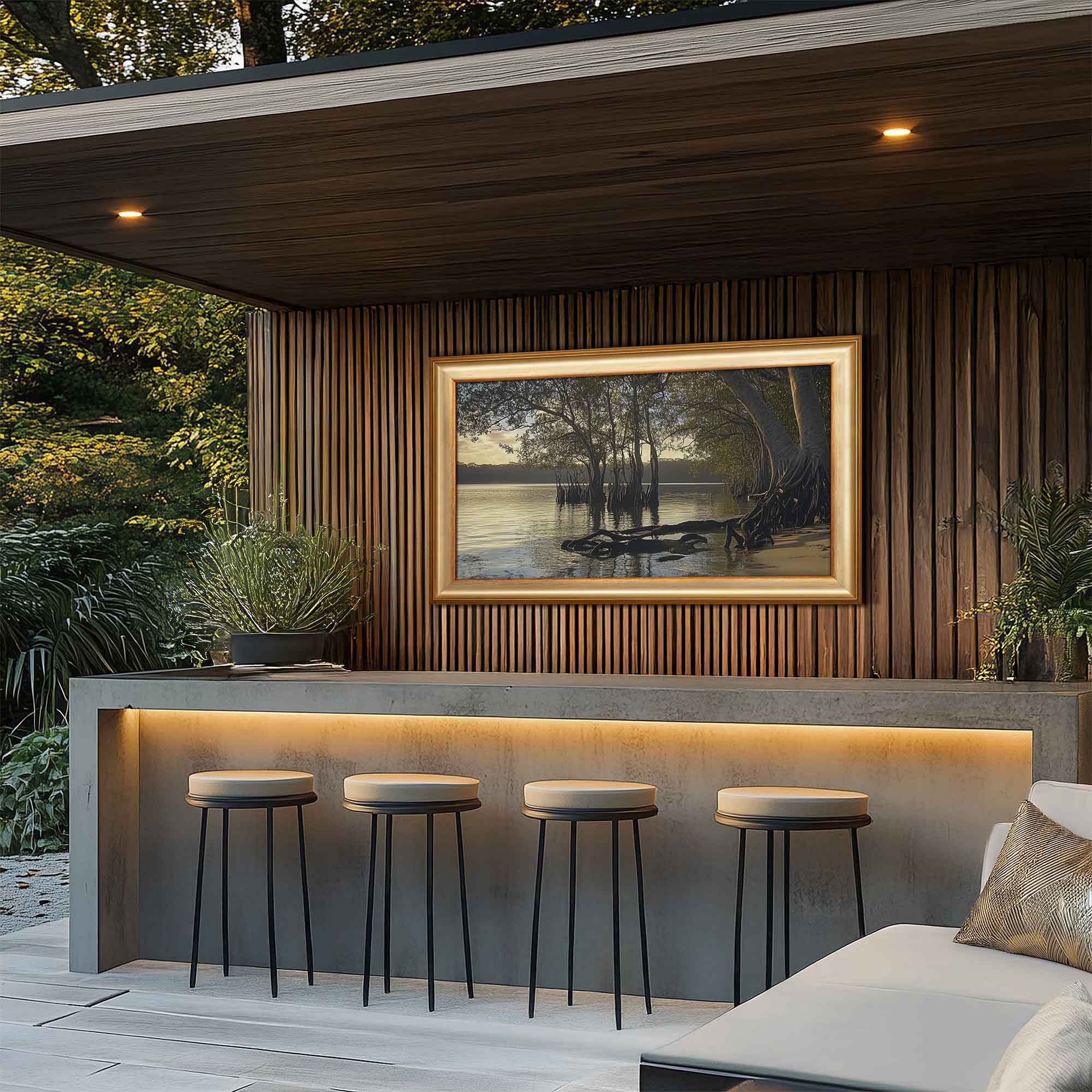 modern outdoor bar with tv frame gold tv frame outdoor terrace tv modern outside terrace tv