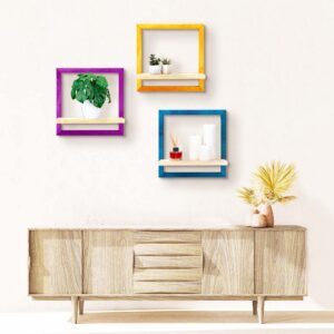 Colorful wooden quality floating shelves in custom colors and sizes, plant shelves.