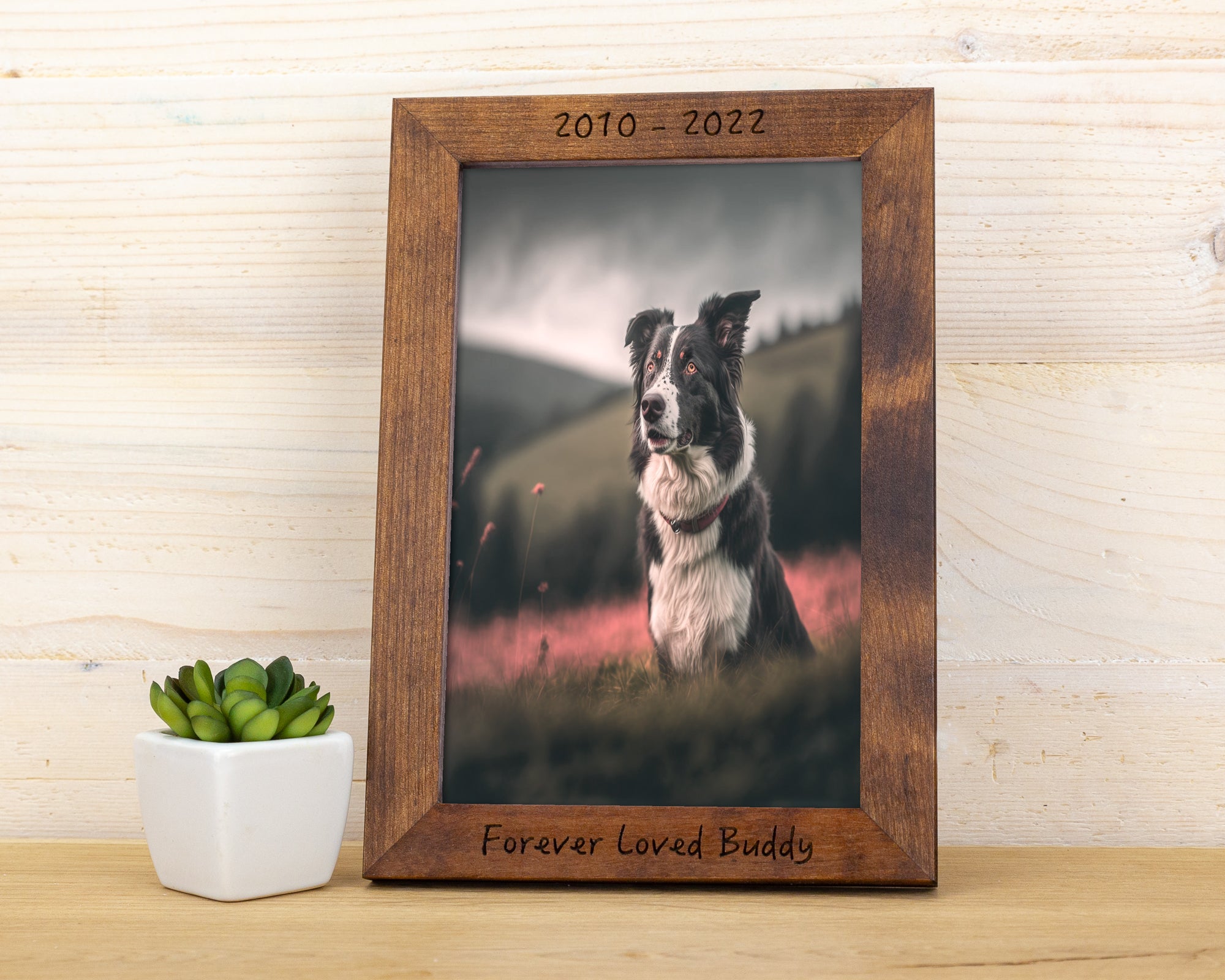 Engraved Brown Photo Frame from Solid Birch Wood