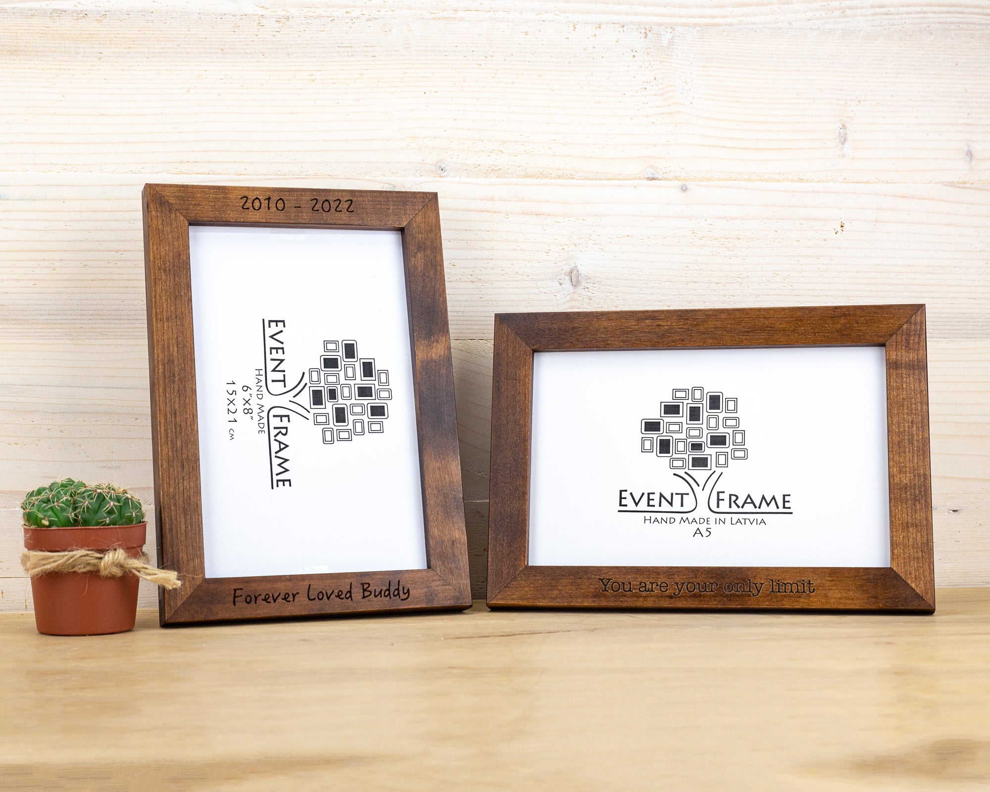 Engraved Brown Photo Frame from Solid Birch Wood